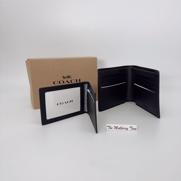 Coach 74993 Men’s 3-In-1 Card Wallet In Signature Canvas Black Oxblood Gift Box - Picture 2 of 8